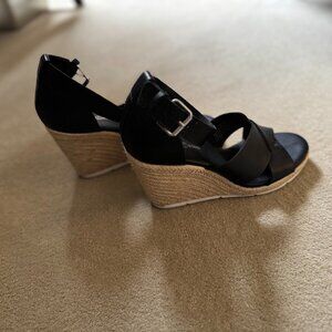 Black Leather Wedges Womens' 7.5